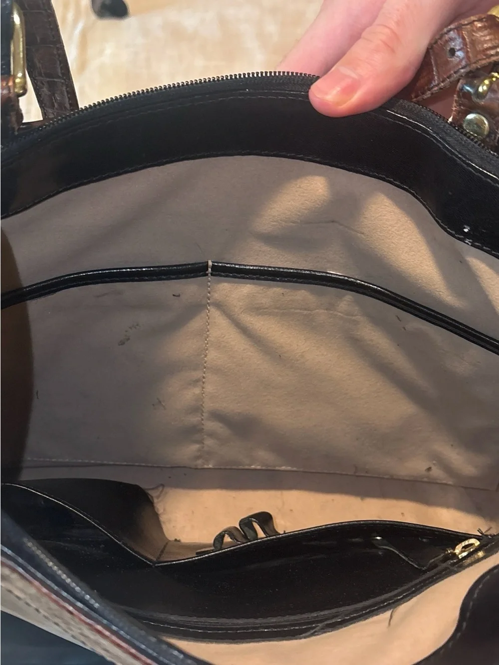 BRAHMIN Tuscan Croc Black Brown Leather Shoulder Bag Tote Handbag Purse
